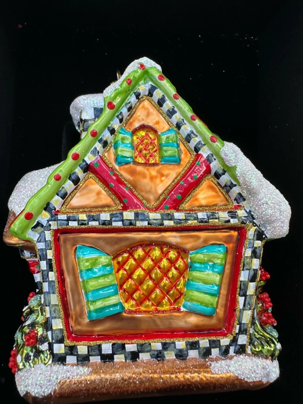 Mackenzie Childs Gingerbread House Handblown Christmas Ornament Retired in Box